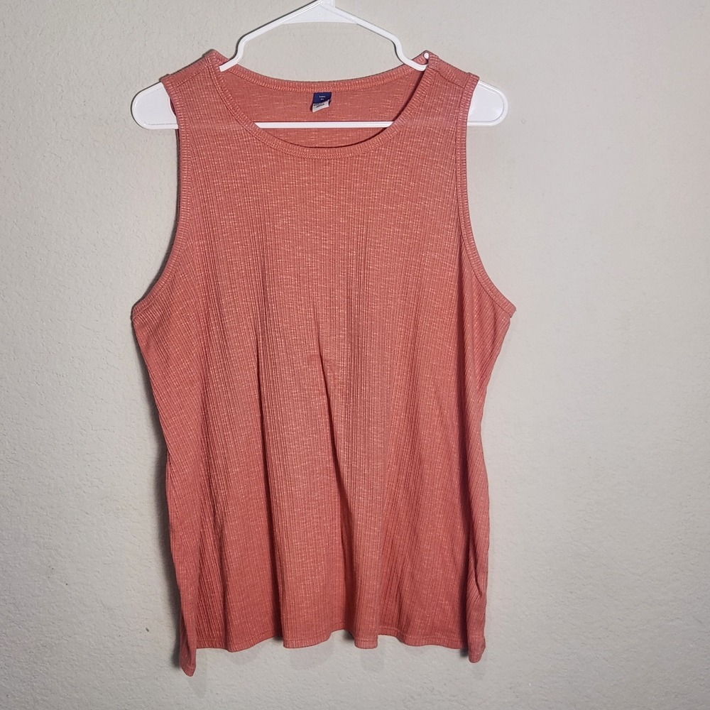 Old Navy Luxe Womens XL Coral Ribbed Tank Top Sleeveless Relaxed Stretch Casual